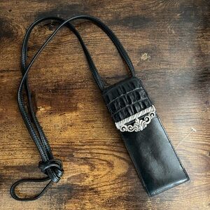 Vintage Brighton Belt Loop Cell Phone Case Black Leather Crossbody